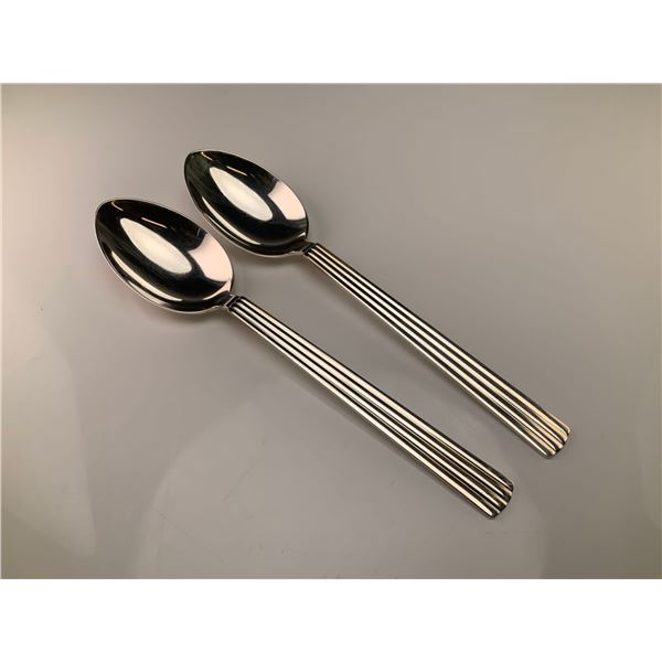 A Pair of Georg Jensen Sterling Silver Bernadotte Dessert Spoons