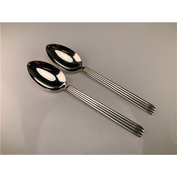 A Pair of Georg Jensen Sterling Silver Bernadotte Dessert Spoons