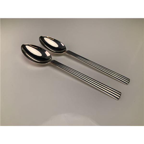 A Pair of Georg Jensen Sterling Silver Bernadotte Dessert Spoons
