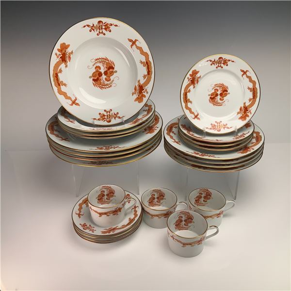 24pc Raynaud Limoges Porcelain Red Dragon Dinner Ware Set