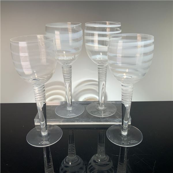 A Set of Four Kaj Franck for Nuutajarvi Spiral Art Glass Wine Glasses