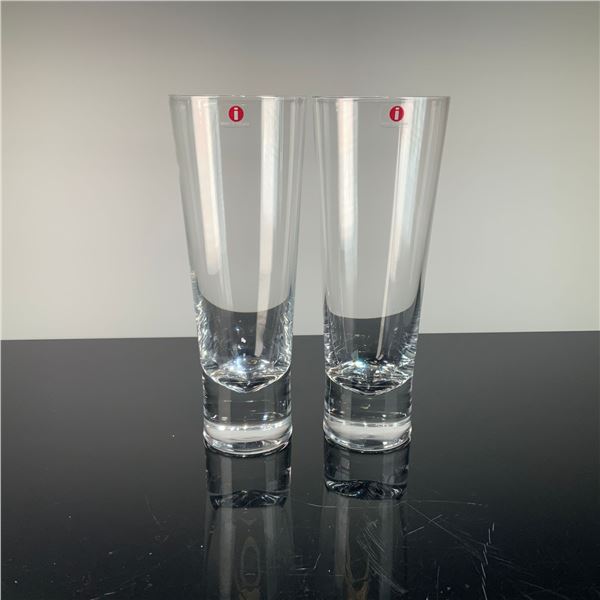 Two Iittala Crystal Aarne Highball Glasses