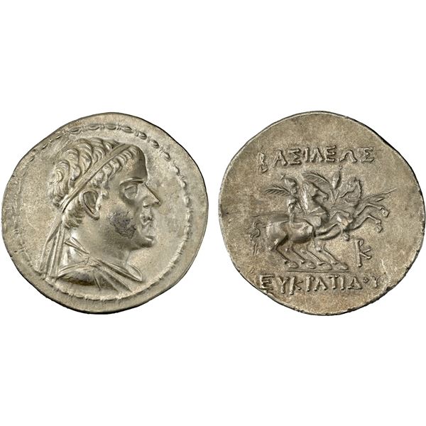 BACTRIA: Eukratides I Megas, ca. 170-145 BC, AR tetradrachm (16.86g), NGC Choice XF
