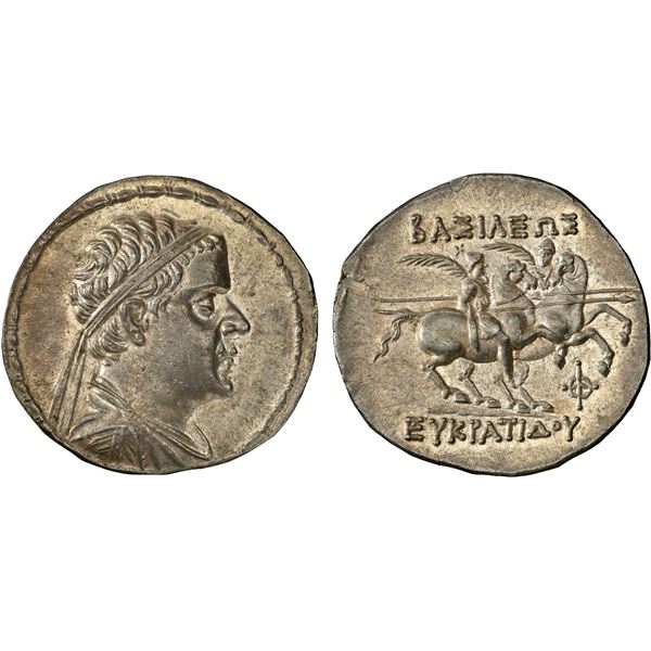 BACTRIA: Eukratides I Megas, ca. 170-145 BC, AR tetradrachm (16.95g), NGC Choice AU