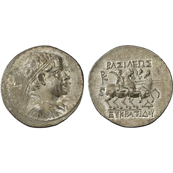 BACTRIA: Eukratides I Megas, ca. 170-145 BC, AR tetradrachm (16.96g), NGC AU