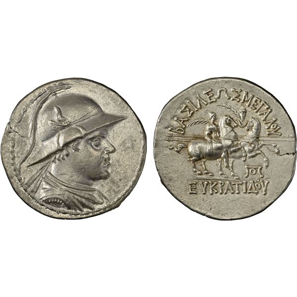 BACTRIA: Eukratides I Megas, ca. 170-145 BC, AR tetradrachm (16.89g), NGC AU