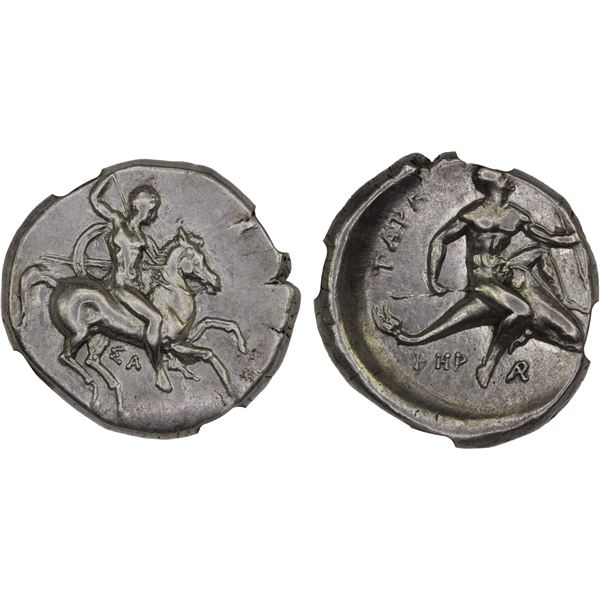 CALABRIA: Tarentum, AR nomos (didrachm), ca. 315-302 BC, NGC XF