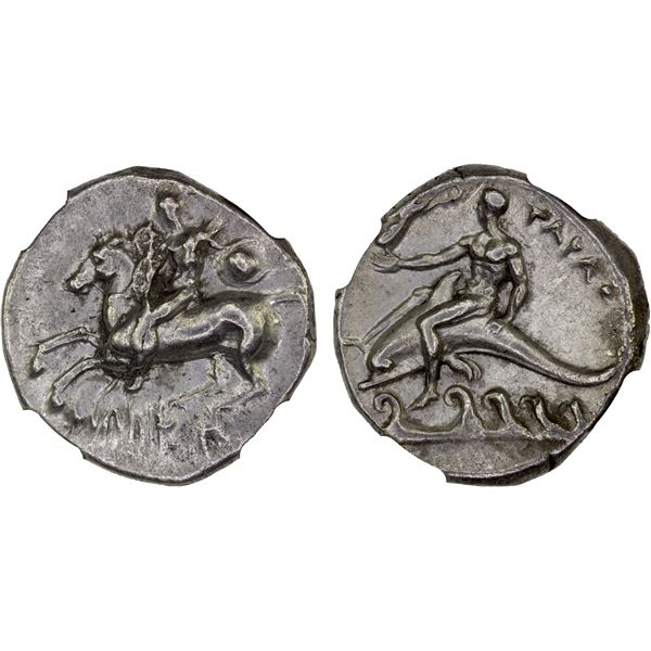 CALABRIA: Tarentum, AR nomos (didrachm) (7.82g), ca. 302-280 BC, NGC Choice XF