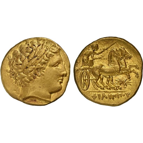 MACEDONIAN KINGDOM: Philip II, AV stater (8.61g), Pella, ca. 340/336-328 BC, Choice AU