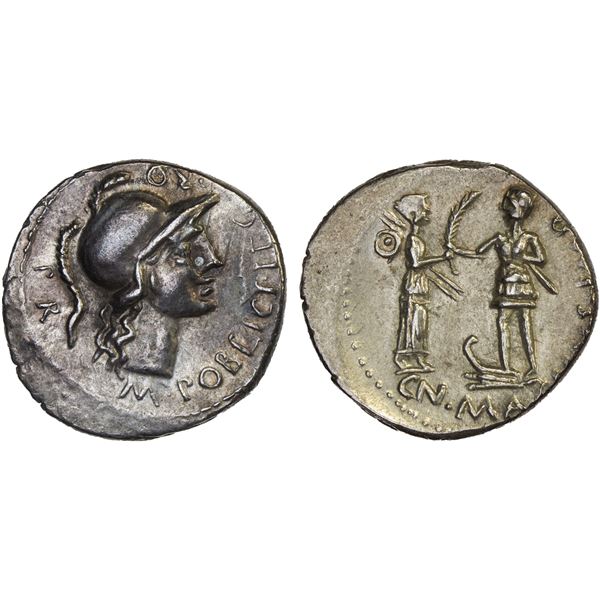 ROMAN REPUBLIC: Gnaeus Pompeius Magnus (Pompey the Younger), AR denarius, Cordoba, 46-45 BC, Choice 