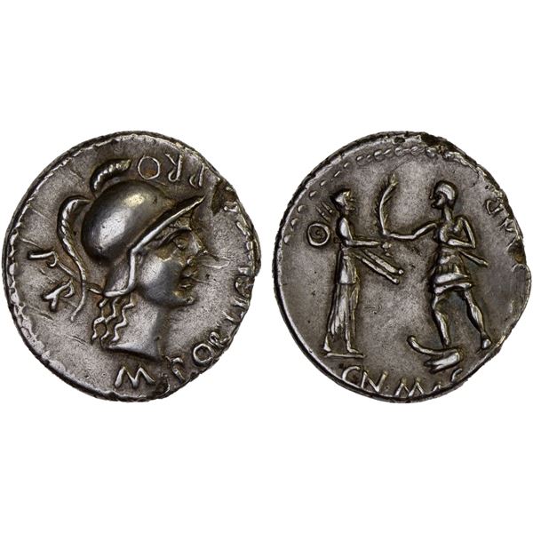 ROMAN REPUBLIC: Gnaeus Pompeius Magnus (Pompey the Younger), AR denarius (3.98g), Cordoba, 46-45 BC,