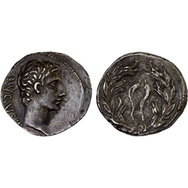 ROMAN EMPIRE: Augustus, 27 BC-14 AD, AR denarius (3.81g), Pergamum, 21 BC, Choice VF