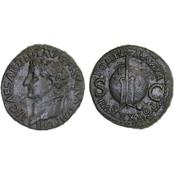 ROMAN EMPIRE: Tiberius, 14-37 AD, AE as (11.16g), Rome, 35-36 AD, Choice VF