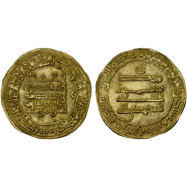 ABBASID: al-Muqtadir, 908-932, AV dinar (4.21g), Harrân, AH302, VF-XF