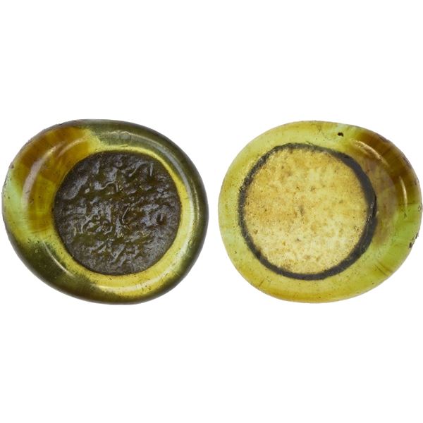 FATIMID: al-Zahir, 1021-1036, glass weight (jeton) (1.49g), VF