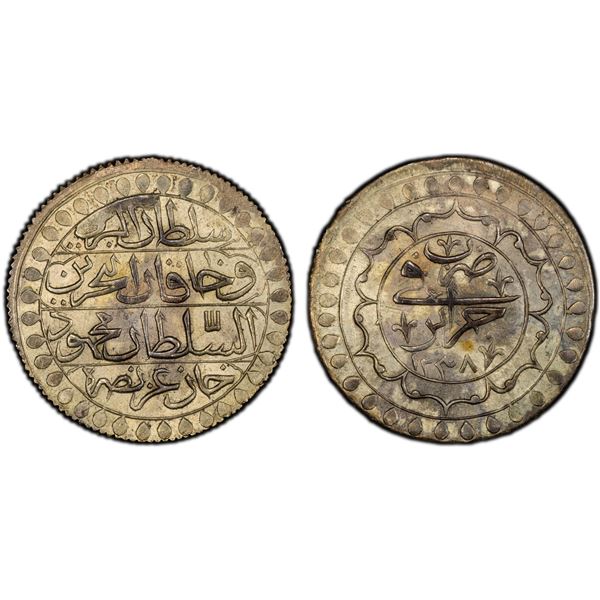 ALGIERS: Mahmud II, 1808-1830, AR 2 budju, Jaza'ir, AH1237, PCGS MS61