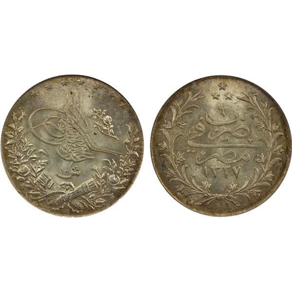 EGYPT: Muhammad V, 1909-1914, AR 10 qirsh, Misr, AH1327 year 6-H, NGC MS64