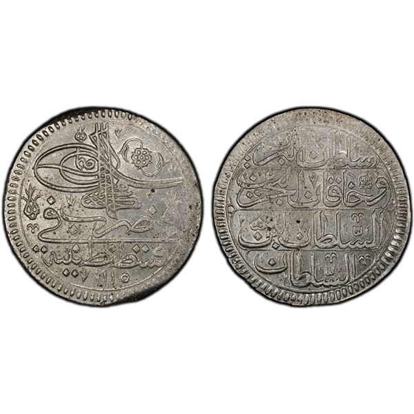 TURKEY: Ahmed III, 1703-1730, AR kurush, Kostantiniye, AH1115, PCGS MS64