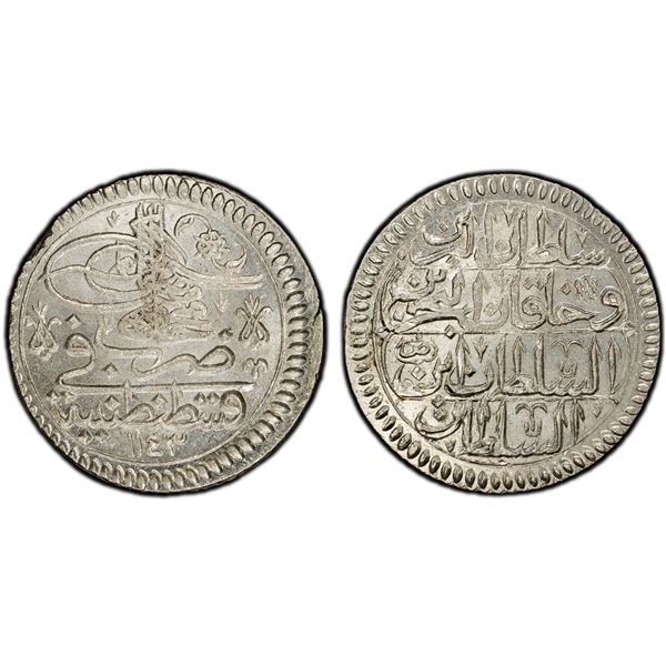 TURKEY: Mahmud I, 1730-1754, AR yirmilik (20 para), Kostantiniye, AH1143, PCGS MS65