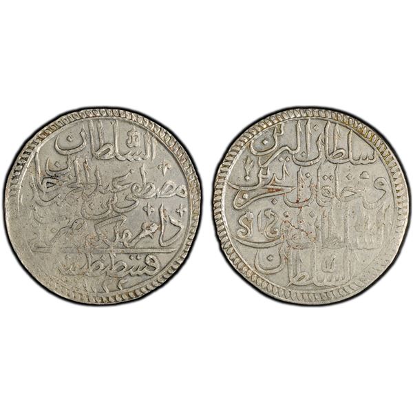 TURKEY: Mustafa IV, 1807-1808, AR altmislik / 2 zolota, Kostantiniye, AH1222 year 1, PCGS AU55