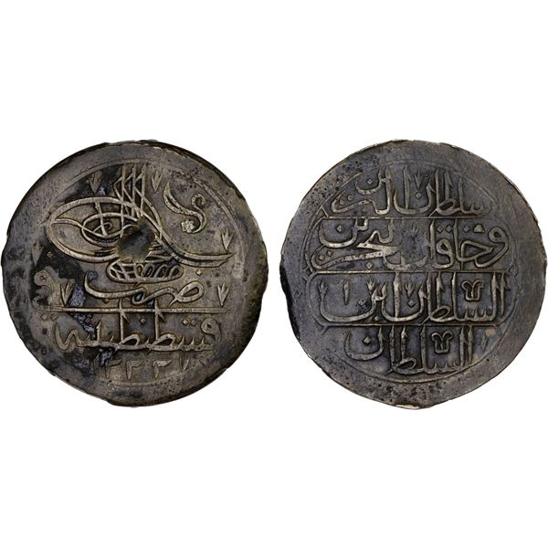 TURKEY: Mustafa IV, 1807-1808, AR yüzlük (100 para) (31.36g), Kostantiniye, AH1222 year 1, VF-XF