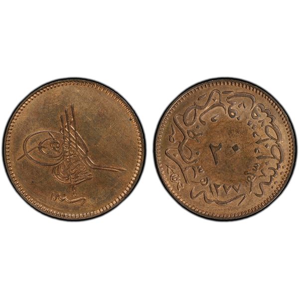 TURKEY: Abdul Aziz, 1861-1876, AE 20 para, Kostantiniye, AH1277 year 4, PCGS MS63 RB
