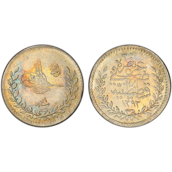 TURKEY: Abdul Hamid II, 1876-1909, AR 20 para, Kostantiniye, AH1293 year 8 (1883), PCGS MS66