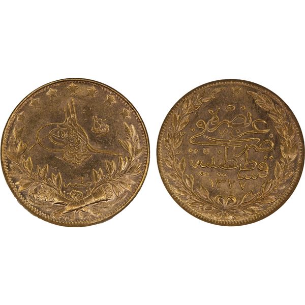 TURKEY: Mehmet V, 1909-1918, AV 100 kurush, AH1327 year 6, NGC MS63