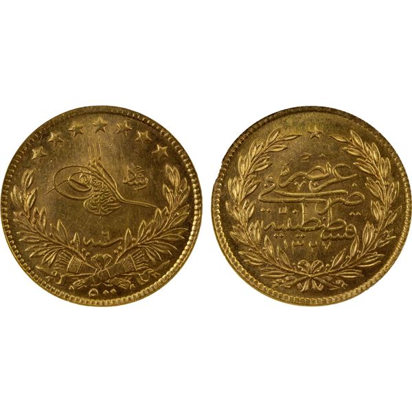 TURKEY: Mehmet V, 1909-1918, AV 500 kurush, AH1327 year 6, NGC MS63