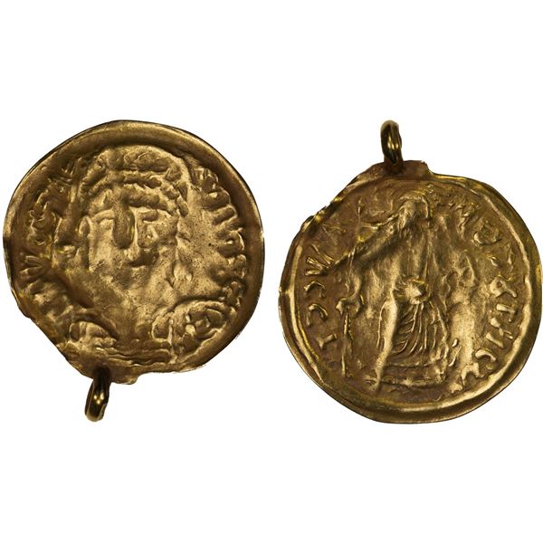 CENTRAL ASIA: Byzantine style, ca. 7th-8th century, AV burial piece (0.61g), crude VF