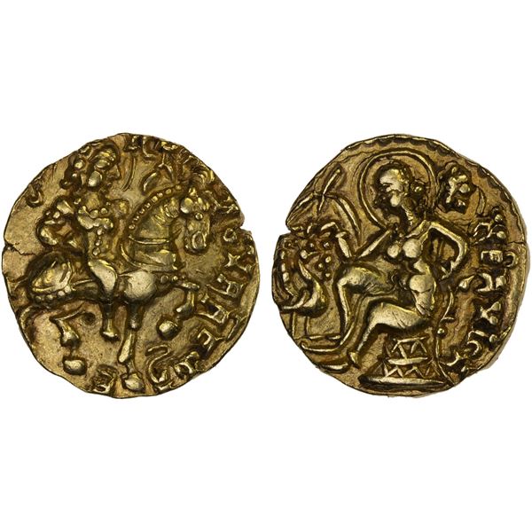GUPTA: Kumaragupta I, 409-450/52, AV dinar (stater) (8.15g), XF