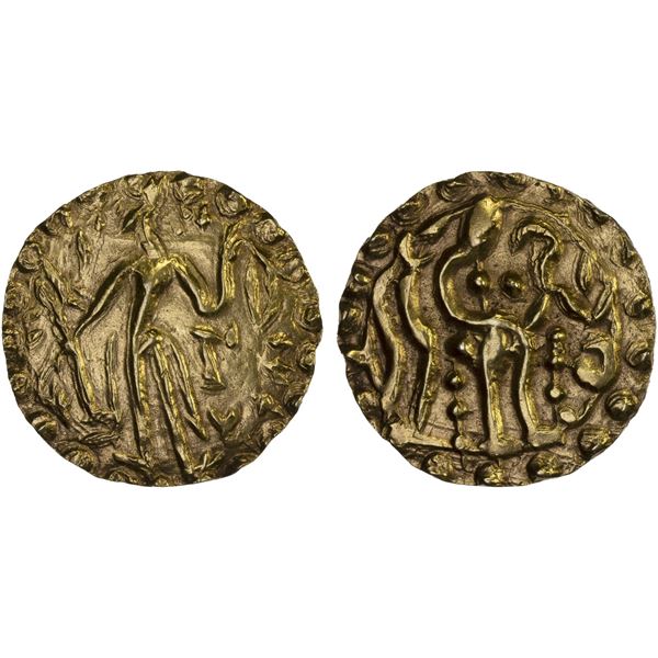 SAMATATA: Khadga dynasty, Rajabhata, ca. 675-680, slightly debased AV dinar (5.56g), AU