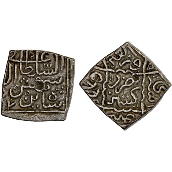 KASHMIR: Shams al-Din II, ca. 1537-1538, AR square sasnu (6.17g), Kashmir, AH842 (frozen), VF-XF