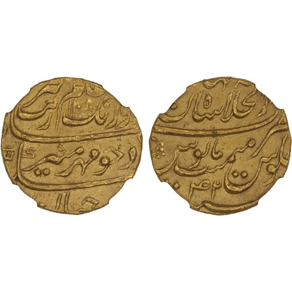 MUGHAL: Aurangzeb, 1658-1707, AV mohur, Shahjahanabad (Delhi), AH1109 year 42, NGC AU58