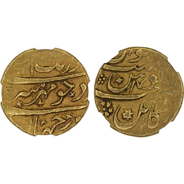 MUGHAL: Aurangzeb, 1658-1707, AV mohur, Kabul, year 17, NGC EF45