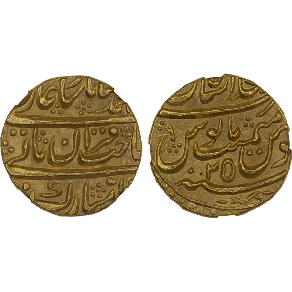 MUGHAL: Muhammad Shah, 1719-1748, AV mohur, Shahjahanabad (Delhi), year 25, NGC fully lustrous MS66