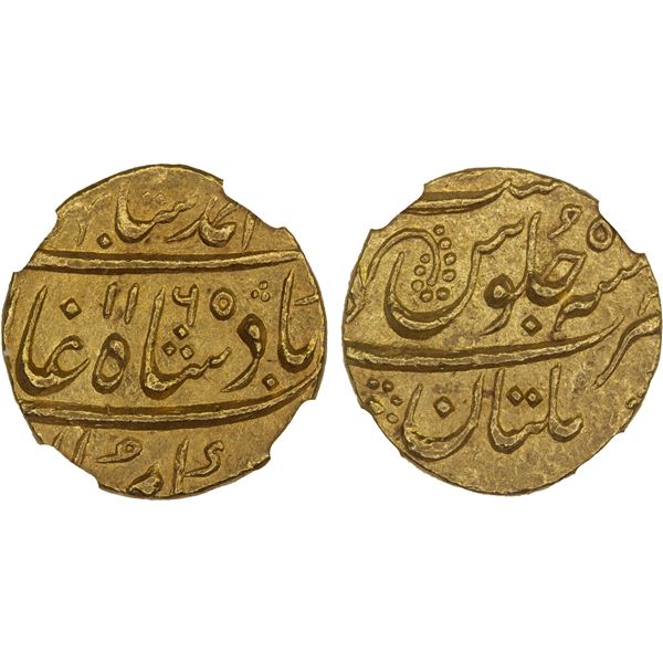 MUGHAL: Ahmad Shah Bahadur, 1748-1754, AV mohur, Multan, AH1165 year 5, NGC MS65