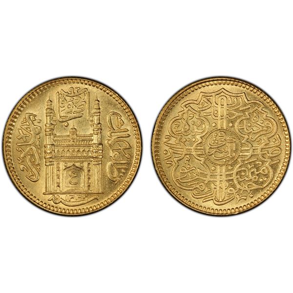 HYDERABAD: Mir Usman Ali Khan, 1911-1948, AV ashrafi, AH1333 year 4, PCGS MS64