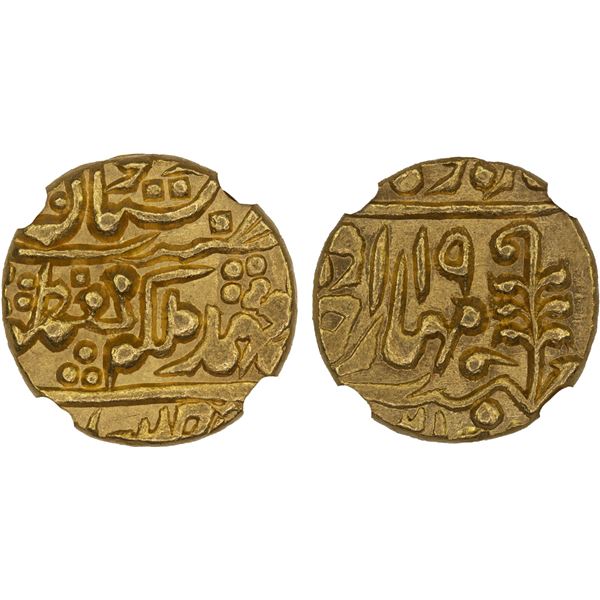 JAIPUR: Madho Singh II, 1880-1922, AV mohur, Sawai Jaipur, year 19 (1898), NGC MS64