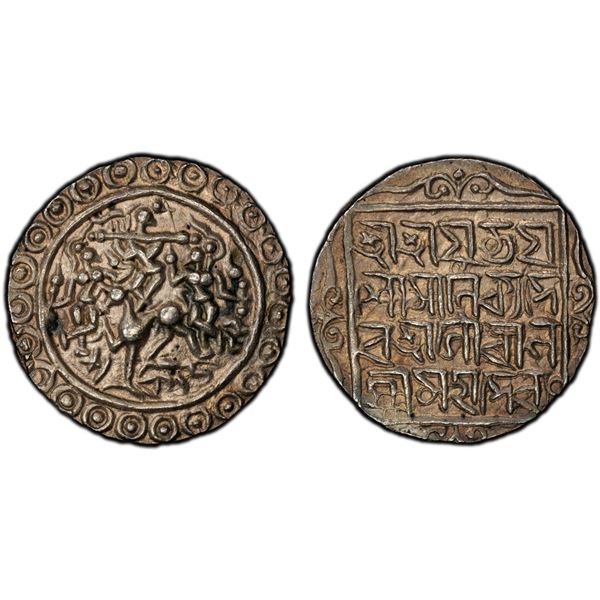 TRIPURA: Yaso Manikya, 2nd reign, 1600-1618, AR tanka (10.64g), SE1522 (1600), PCGS AU55