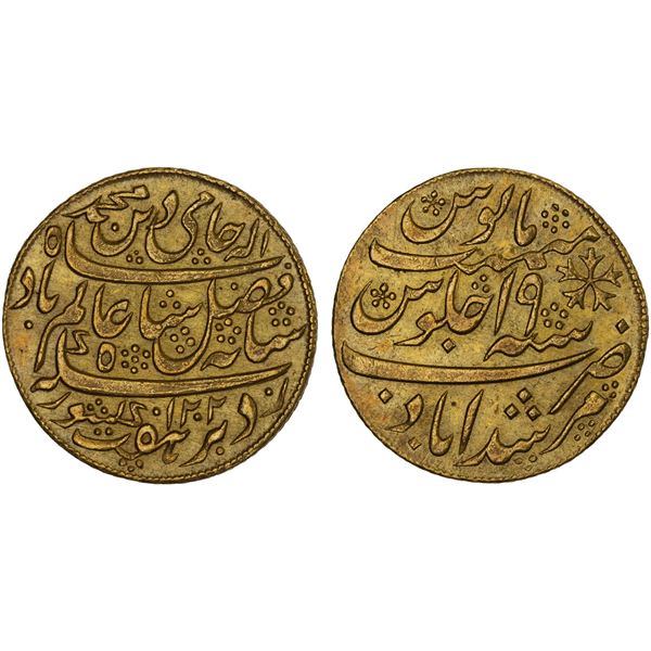 BENGAL PRESIDENCY: AV 1/2 mohur (6.15g), "Murshidabad", AH1202 year 19, bold XF