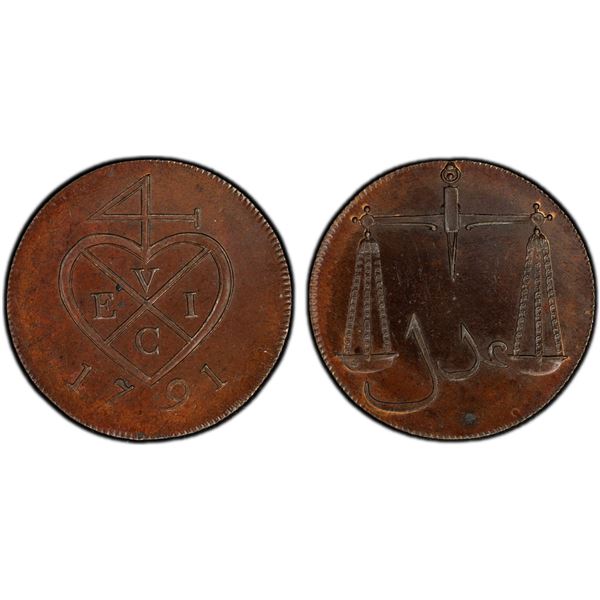 BOMBAY PRESIDENCY: AE pice, 1791, PCGS Proof 64