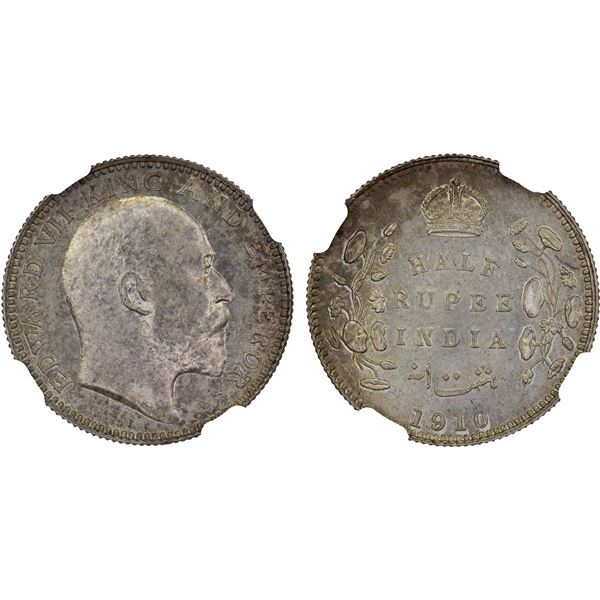 BRITISH INDIA: Edward VII, 1901-1910, AR 1/2 rupee, 1910(c), NGC MS63