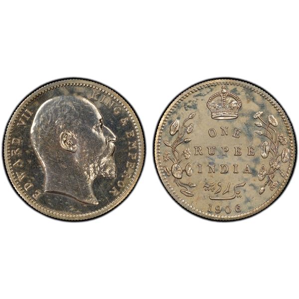 BRITISH INDIA: Edward VII, 1901-1910, AR rupee, 1906-B, PCGS Proof 63