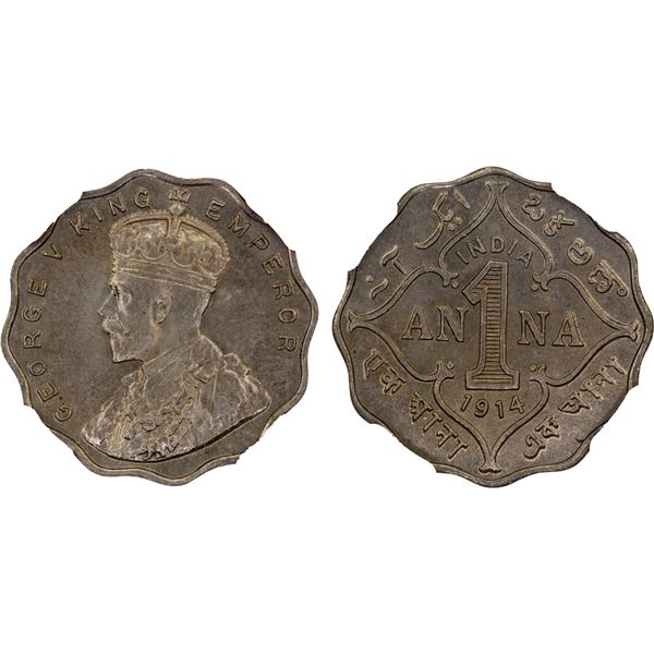 BRITISH INDIA: George V, 1910-1936, 1 anna, 1914(b), NGC MS64
