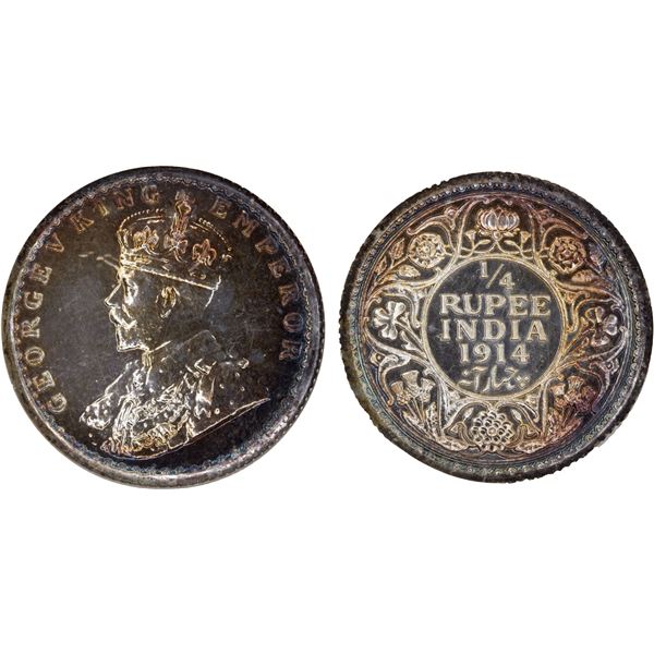 BRITISH INDIA: George V, 1910-1936, AR 1/4 rupee, 1914(c), NGC Proof 64