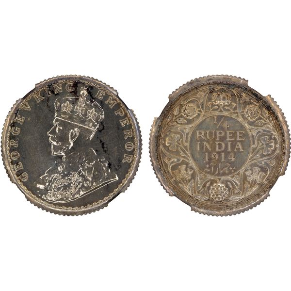 BRITISH INDIA: George V, 1910-1936, AR 1/4 rupee, 1914(c), NGC Proof 63