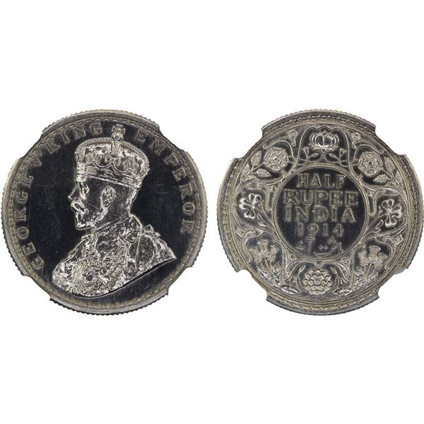 BRITISH INDIA: George V, 1910-1936, AR 1/2 rupee, 1914(c), NGC MS62 PL