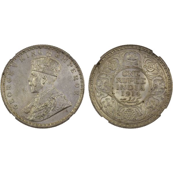BRITISH INDIA: George V, 1910-1936, AR rupee, 1914(c), NGC MS64