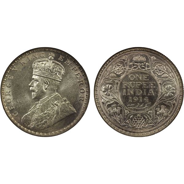 BRITISH INDIA: George V, 1910-1936, AR rupee, 1914(b), NGC MS64